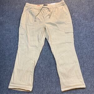 New HOT KISS Mid Rise Khaki Cargo Pants Womens 20 Drawstring Cotton Stretch